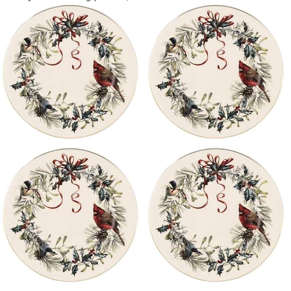 Lenox Winter Greetings Dinner Plates Set of 4 Catherine McClung Porcelain 897091